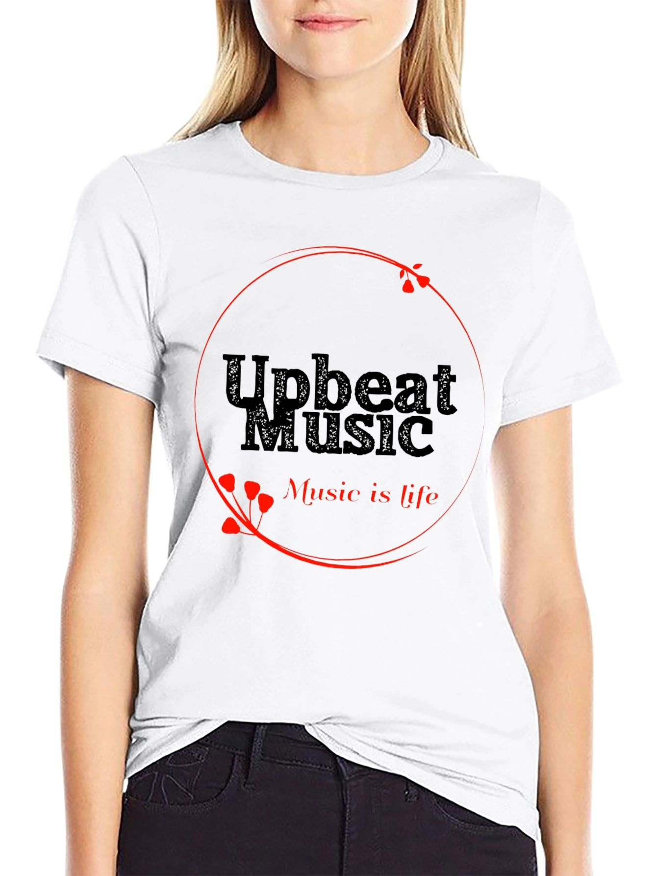 Upbeat Music T-Shirt - Black Crew Neck Tee