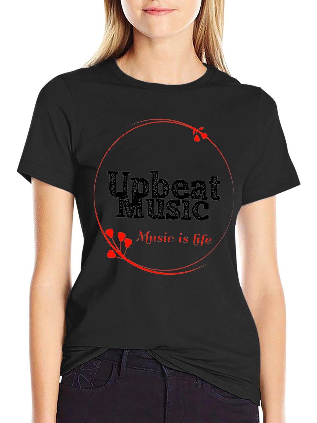 Upbeat Music T-Shirt - Black Crew Neck Tee