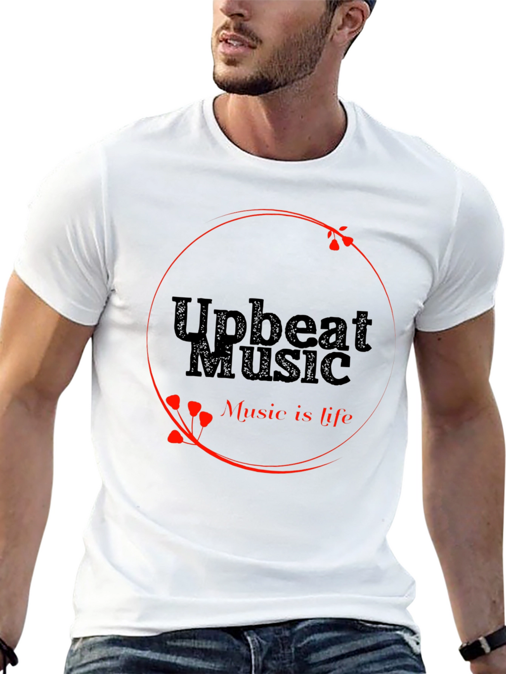 Upbeat Music T-Shirt - Black Crew Neck Tee