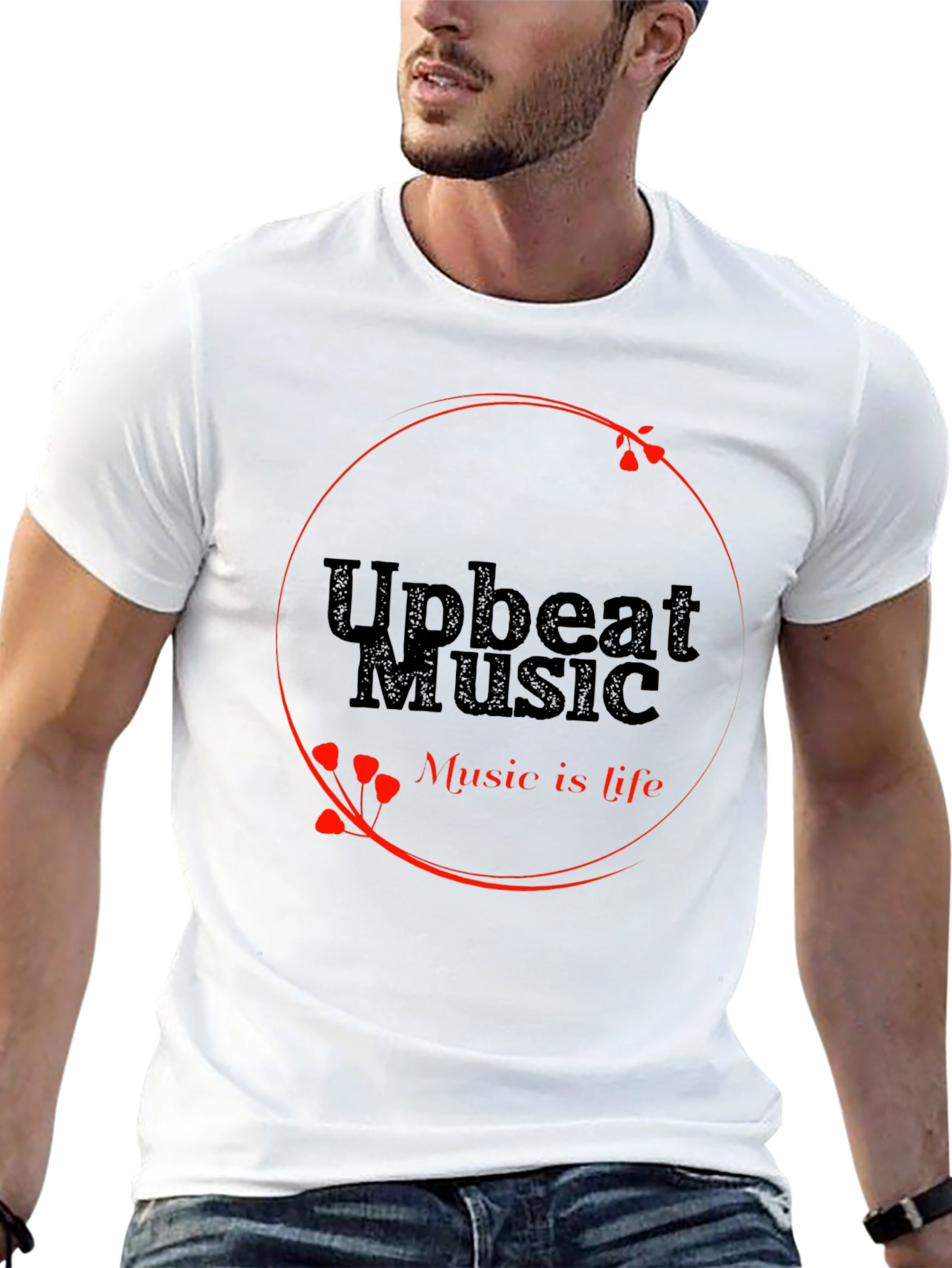 Upbeat Music T-Shirt - Black Crew Neck Tee