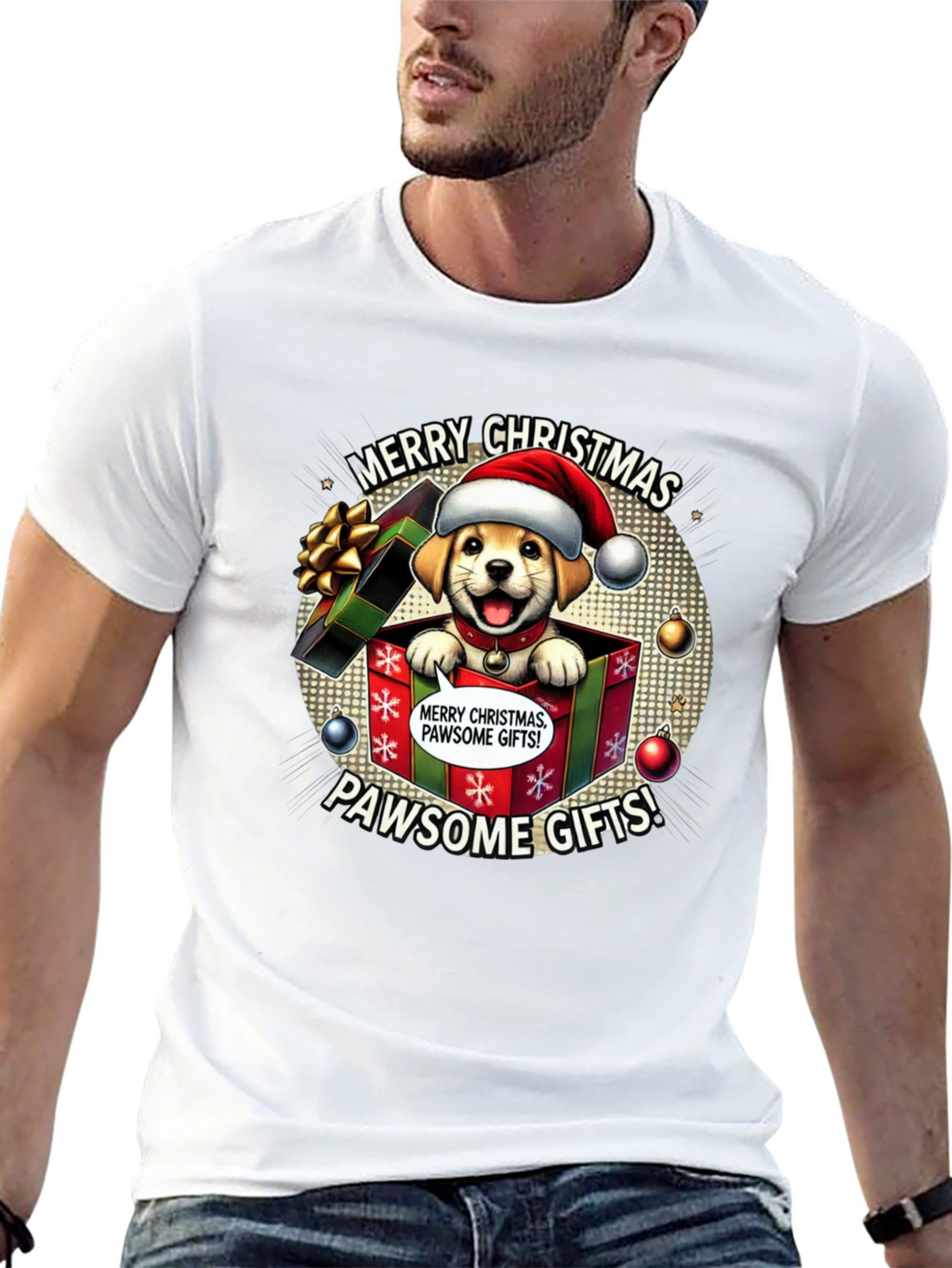 Merry Christmas Pawsome Gifts Dog T-Shirt