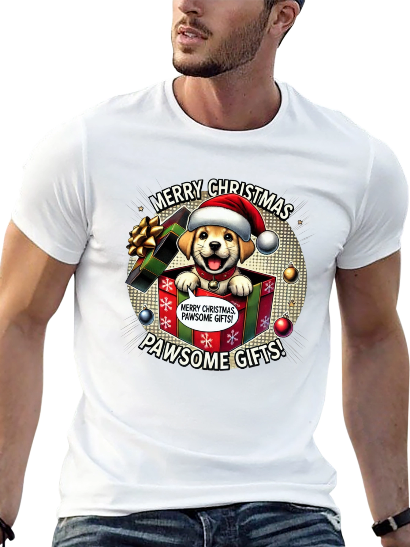 Merry Christmas Pawsome Gifts Dog T-Shirt
