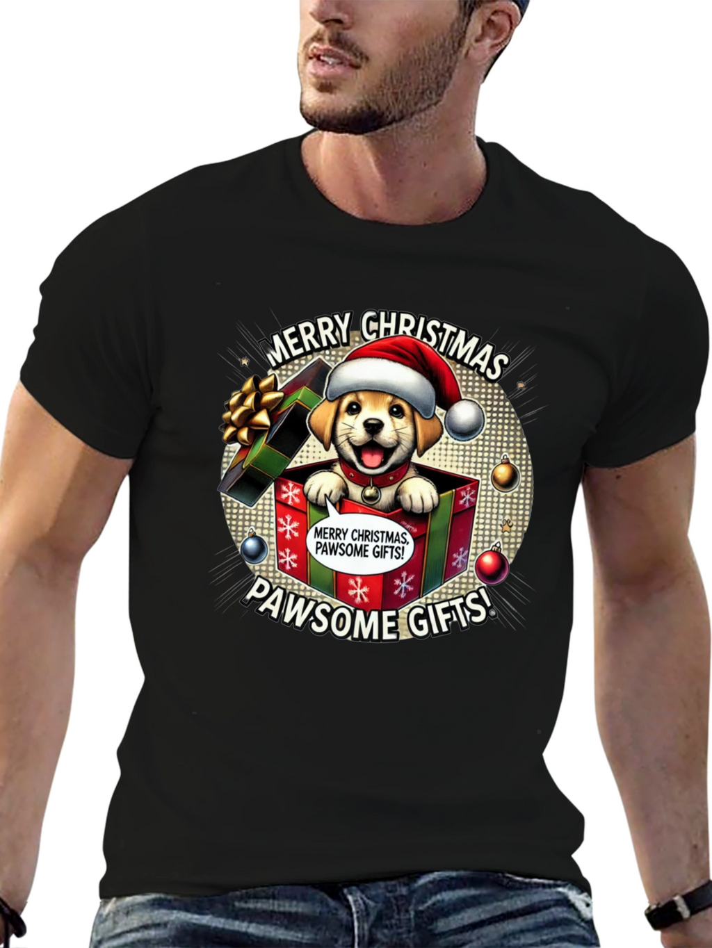 Merry Christmas Pawsome Gifts Dog T-Shirt