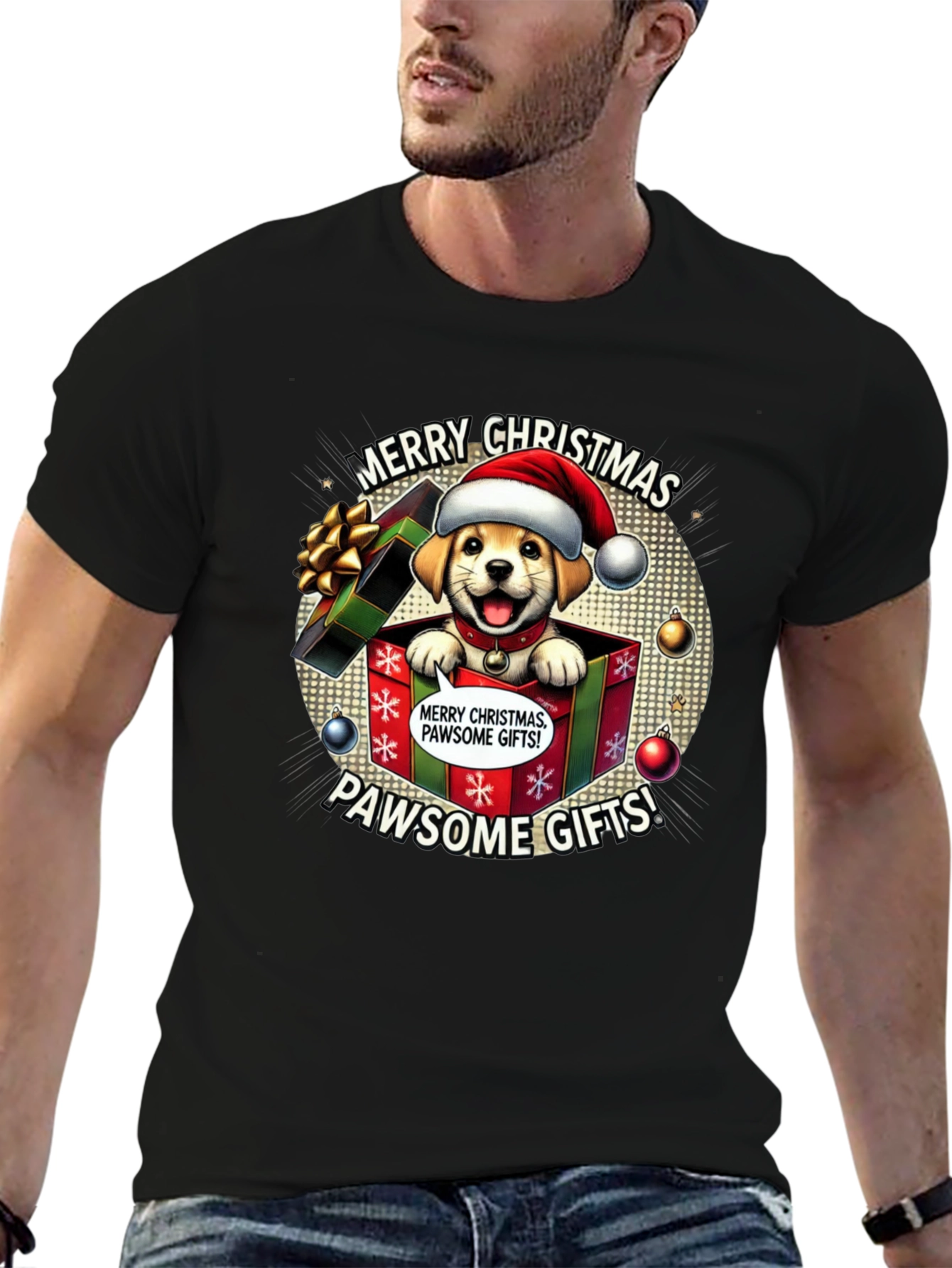Merry Christmas Pawsome Gifts Dog T-Shirt