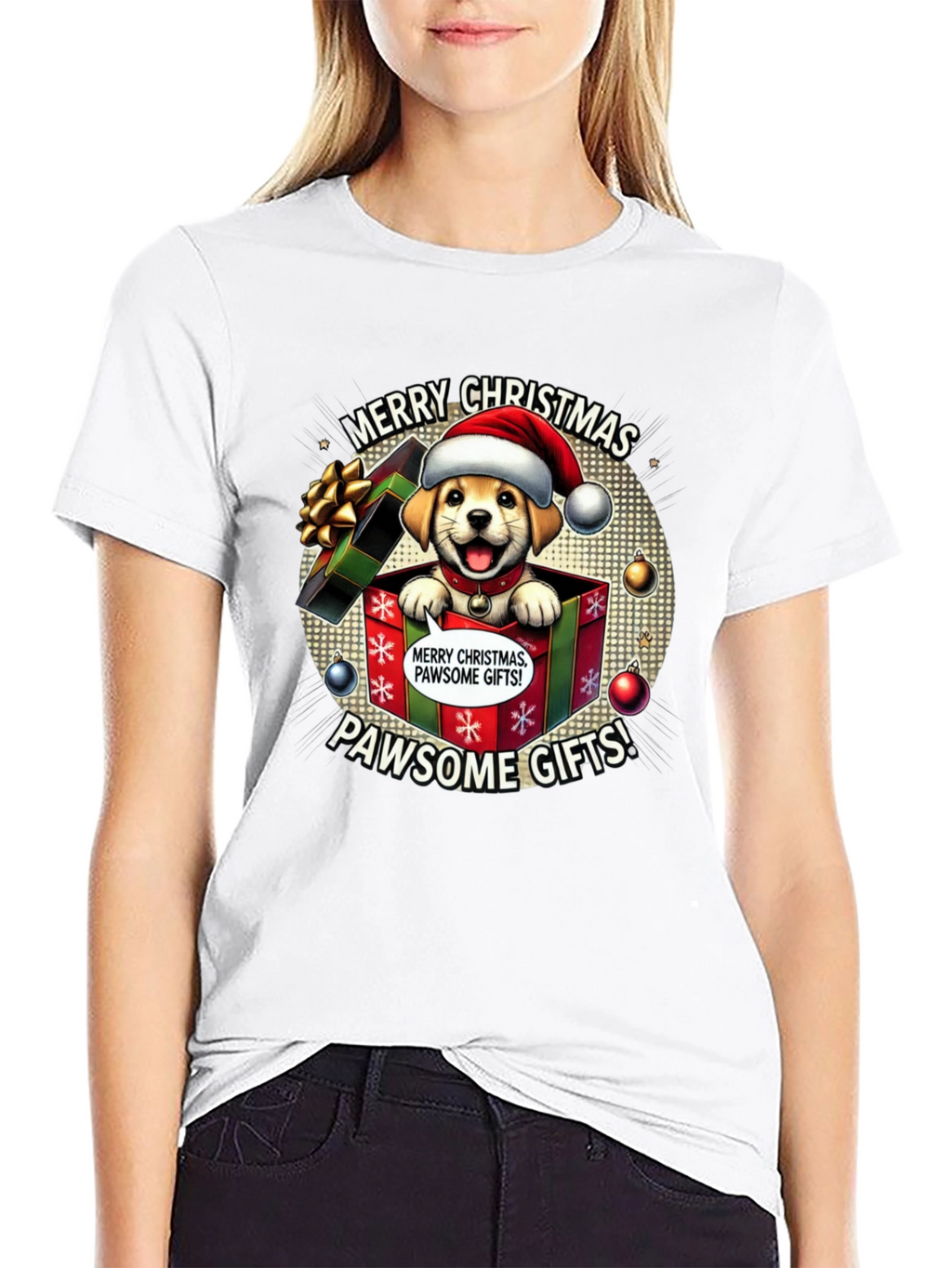 Merry Christmas Pawsome Gifts Dog T-Shirt