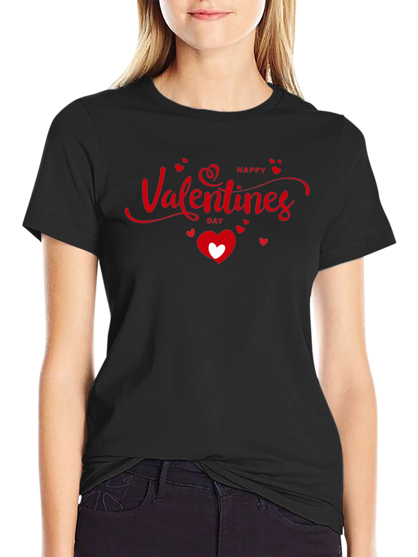 Happy Valentines Day Graphic Tee - Black Cotton