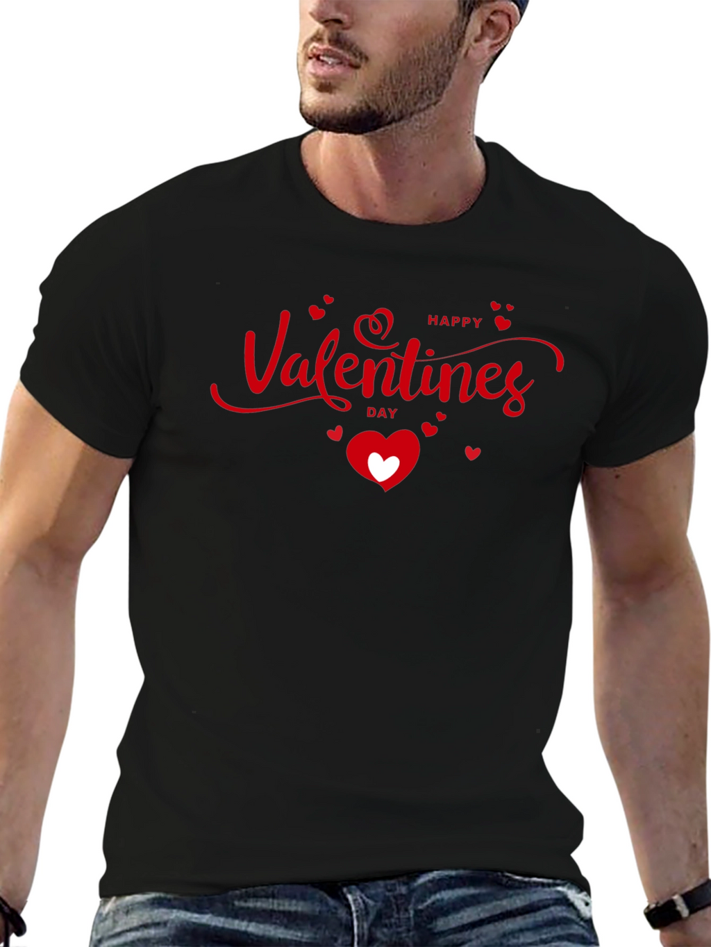 Happy Valentines Day Graphic Tee - Black Cotton