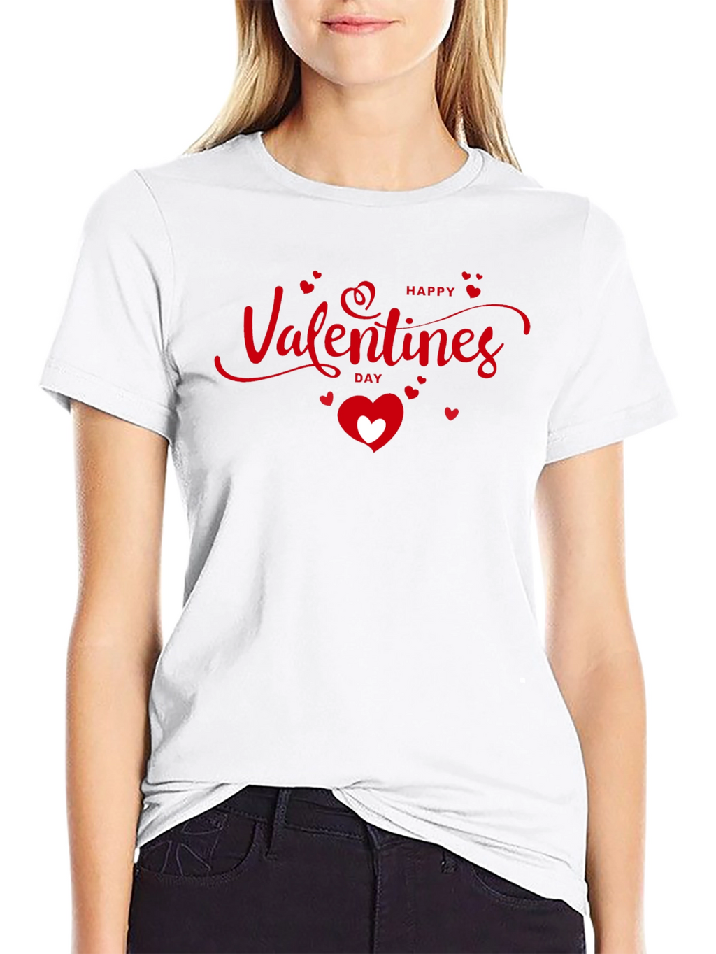 Happy Valentines Day Graphic Tee - Black Cotton