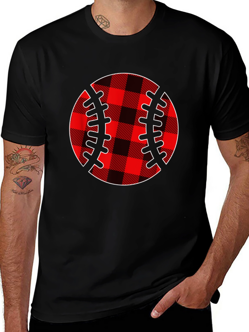 Plaid Baseball Graphic T-Shirt