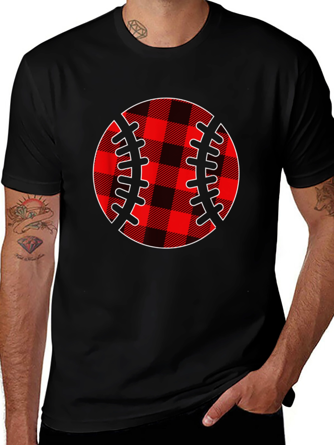 Plaid Baseball Graphic T-Shirt