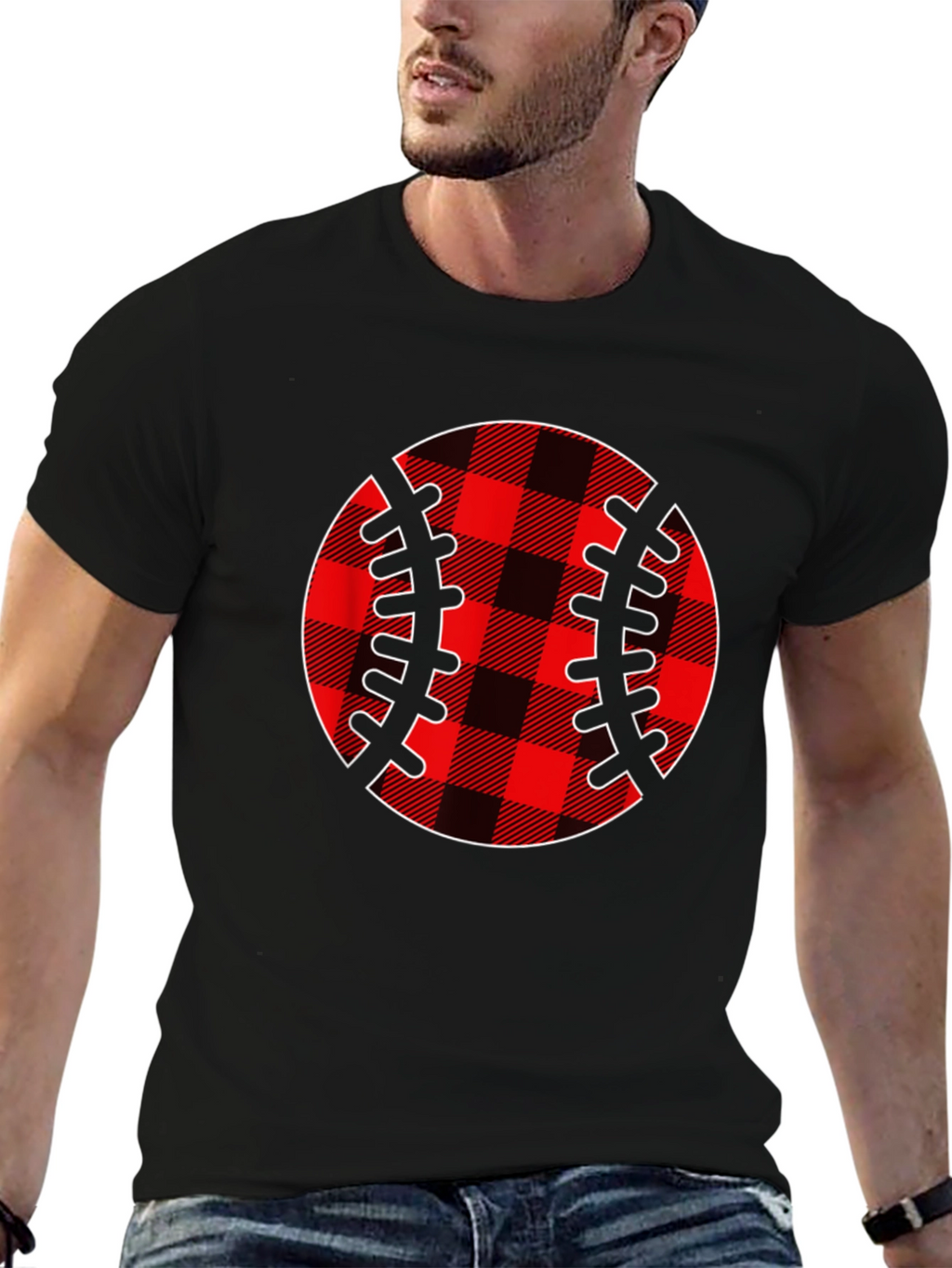 Plaid Baseball Graphic T-Shirt