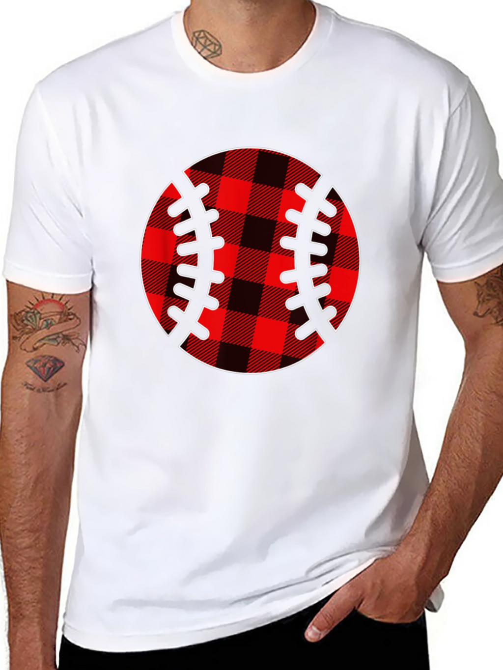 Plaid Baseball Graphic T-Shirt