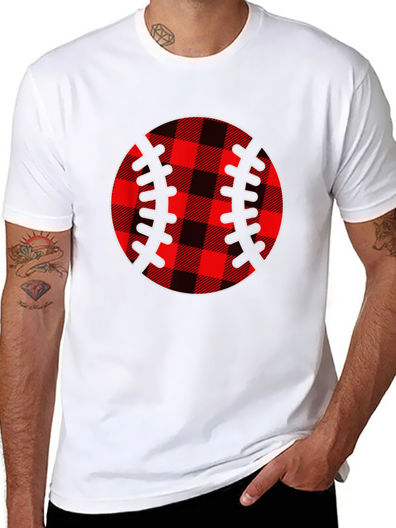 Plaid Baseball Graphic T-Shirt