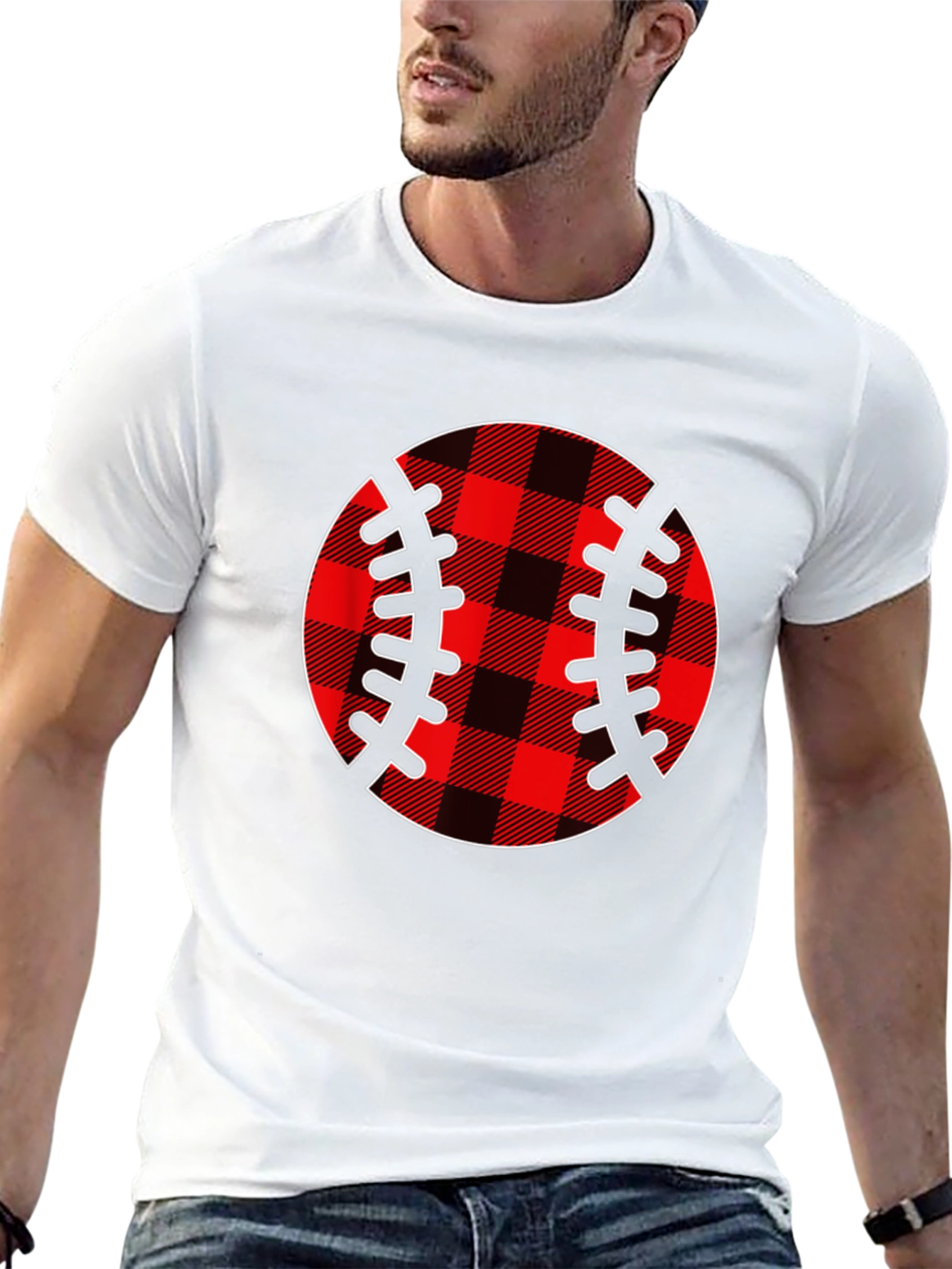 Plaid Baseball Graphic T-Shirt