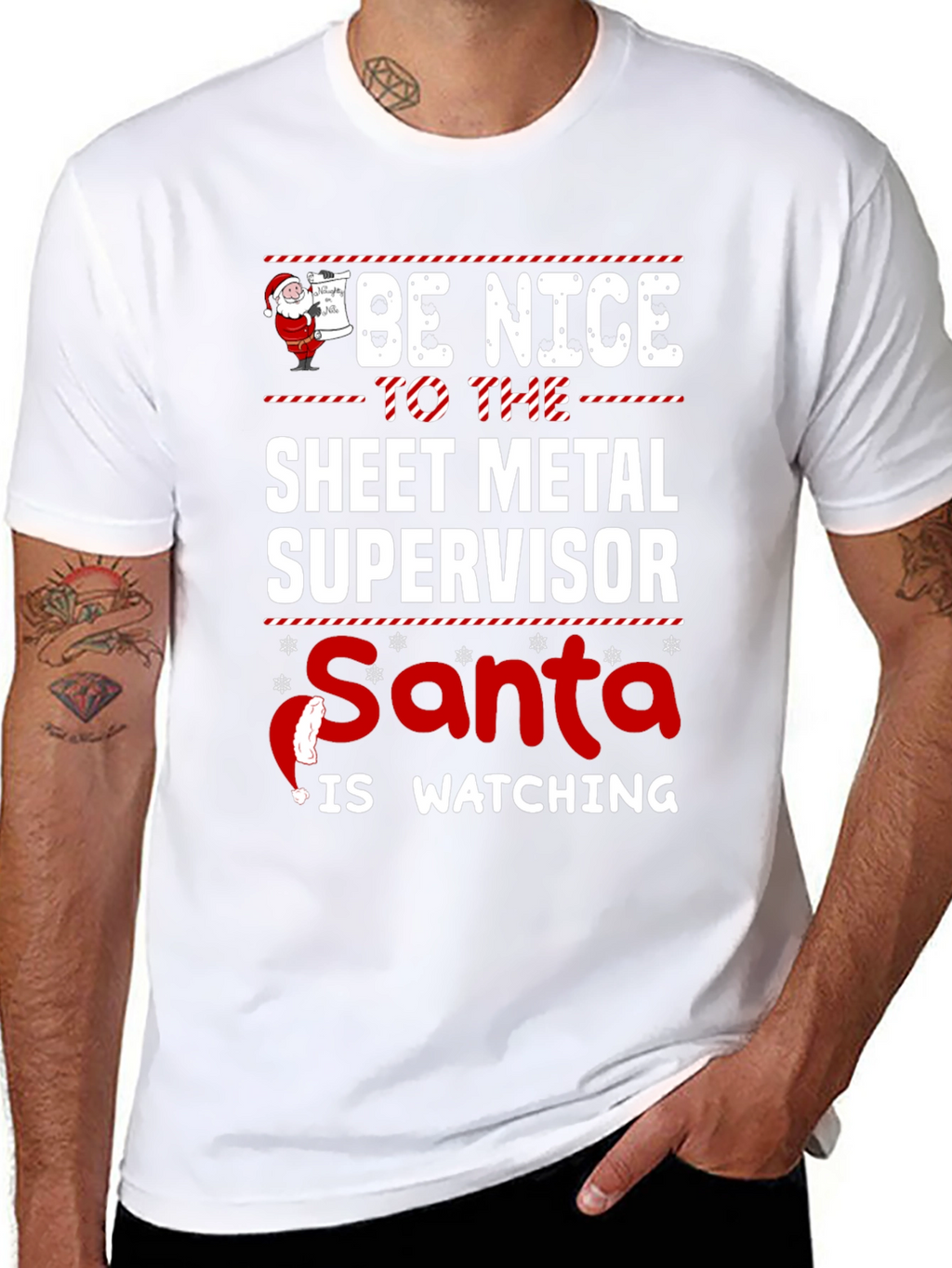 Funny Sheet Metal Supervisor Santa Watching T-Shirt