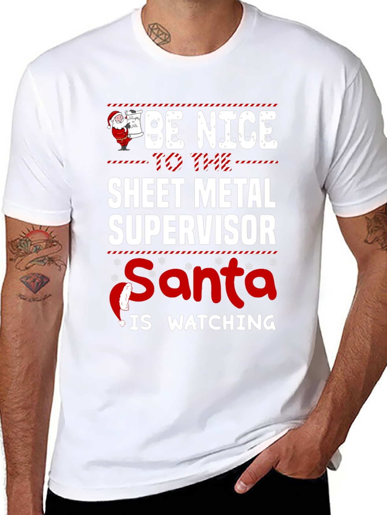 Funny Sheet Metal Supervisor Santa Watching T-Shirt