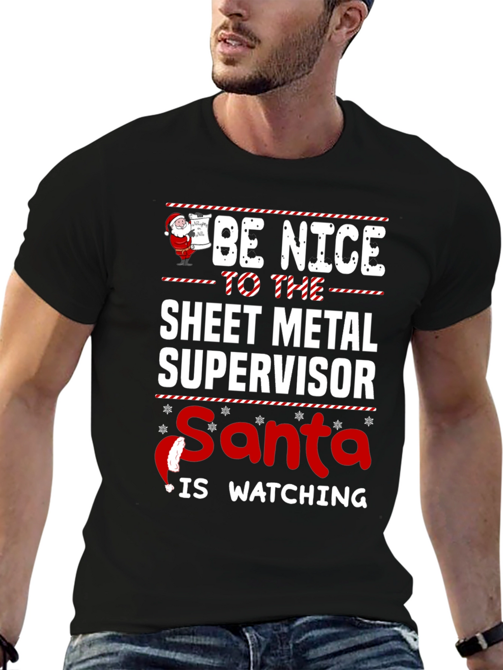 Funny Sheet Metal Supervisor Santa Watching T-Shirt