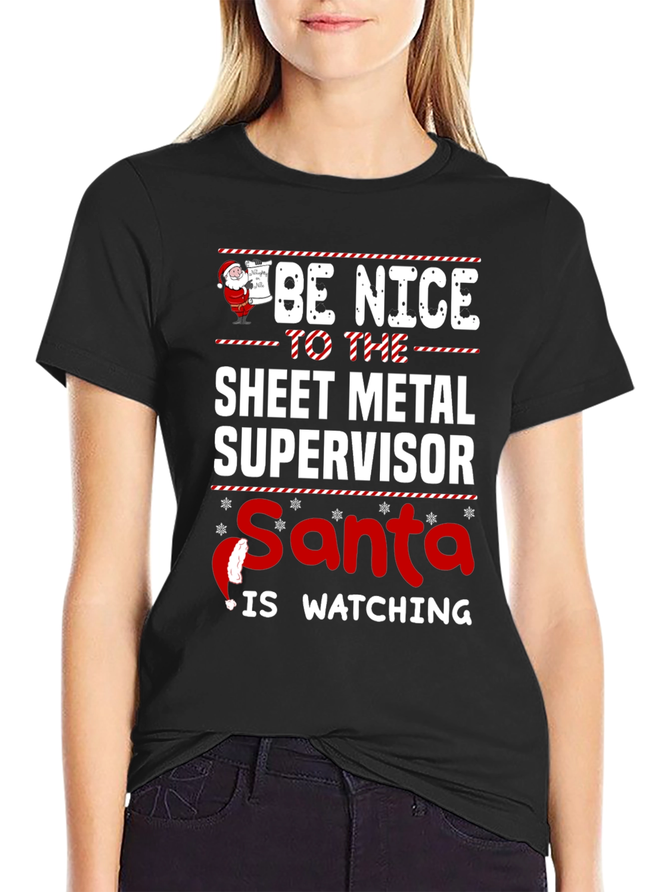 Funny Sheet Metal Supervisor Santa Watching T-Shirt