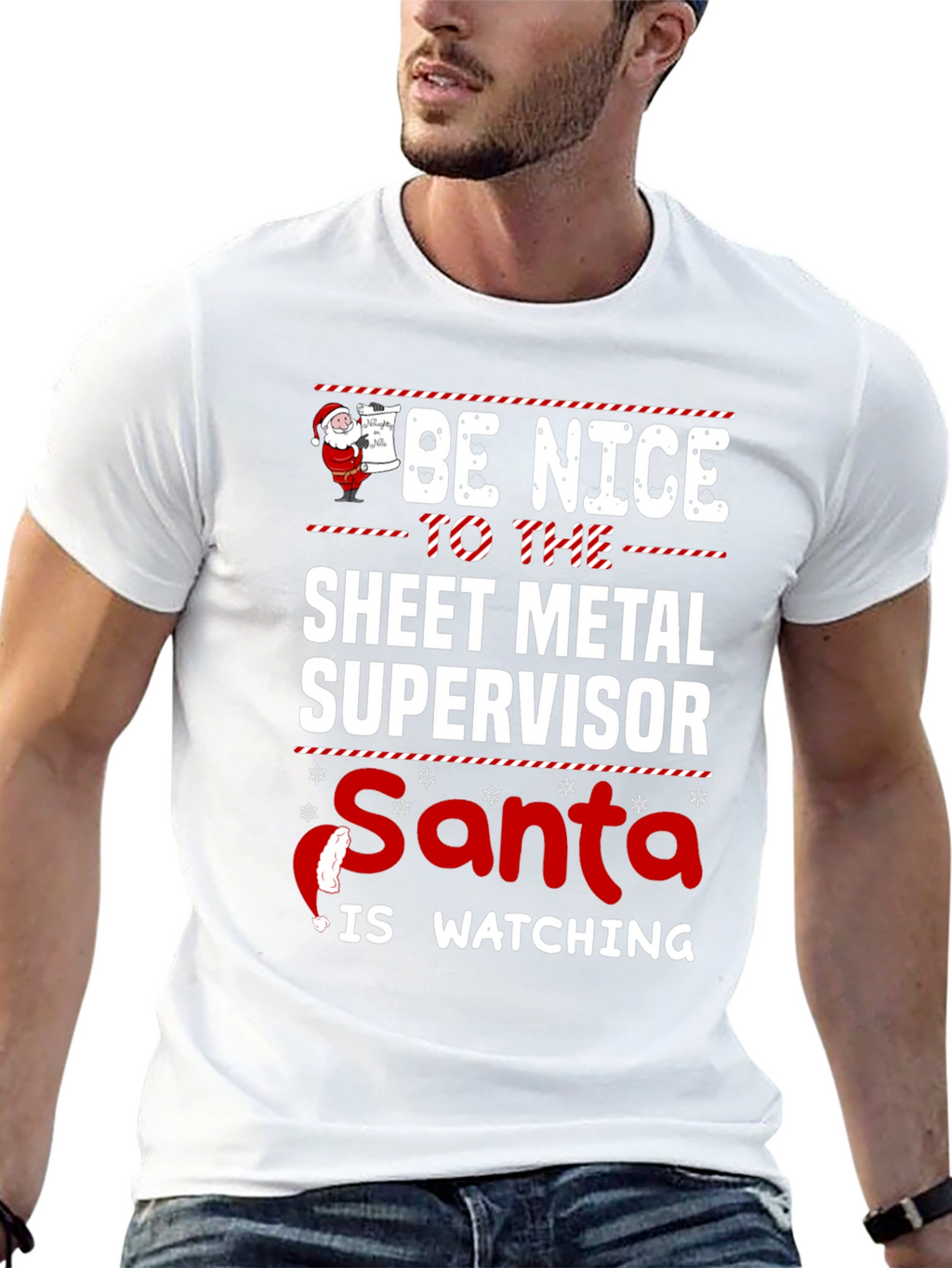 Funny Sheet Metal Supervisor Santa Watching T-Shirt