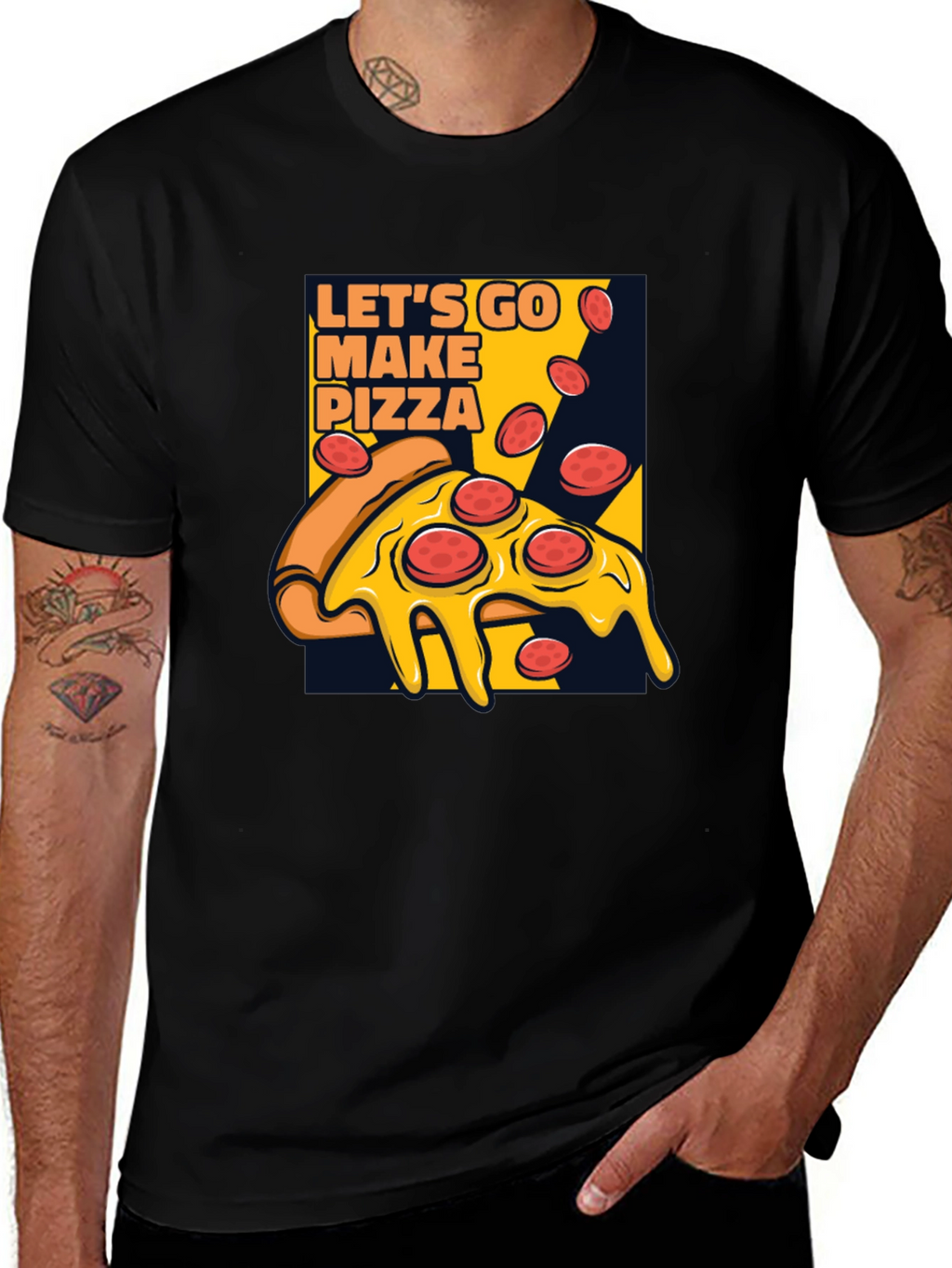 Lets Go Make Pizza Graphic Black T-Shirt