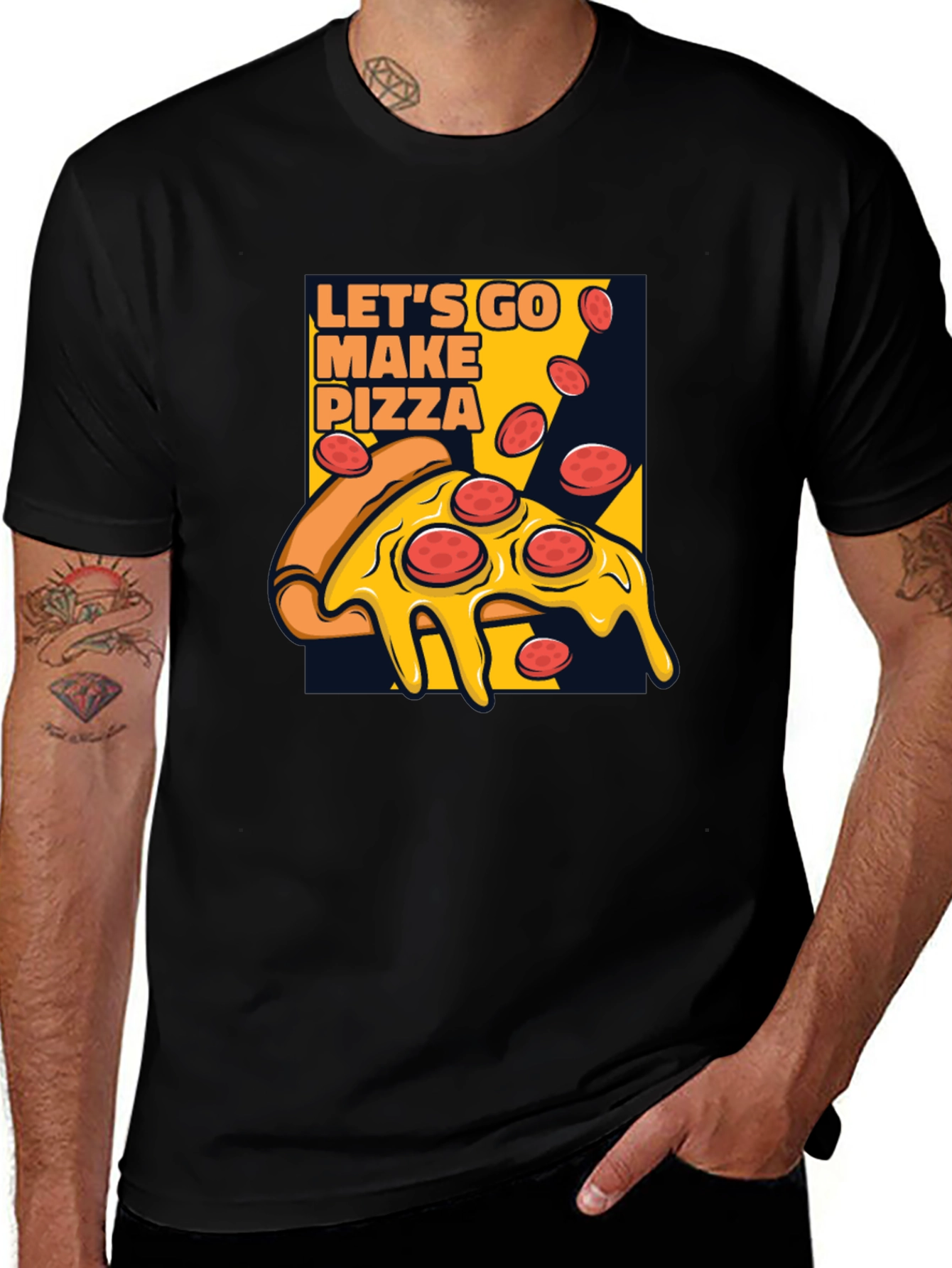 Lets Go Make Pizza Graphic Black T-Shirt