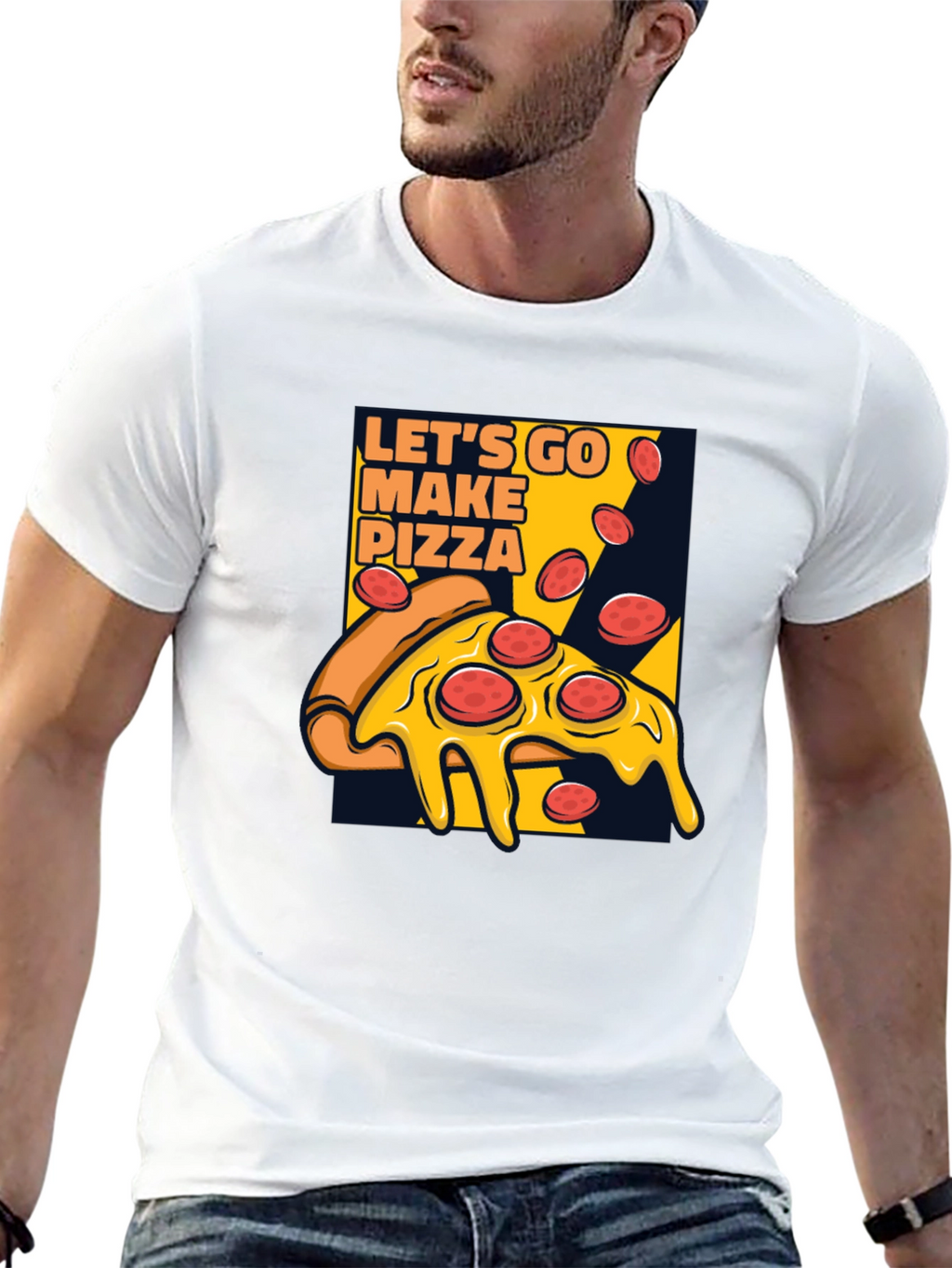 Lets Go Make Pizza Graphic Black T-Shirt
