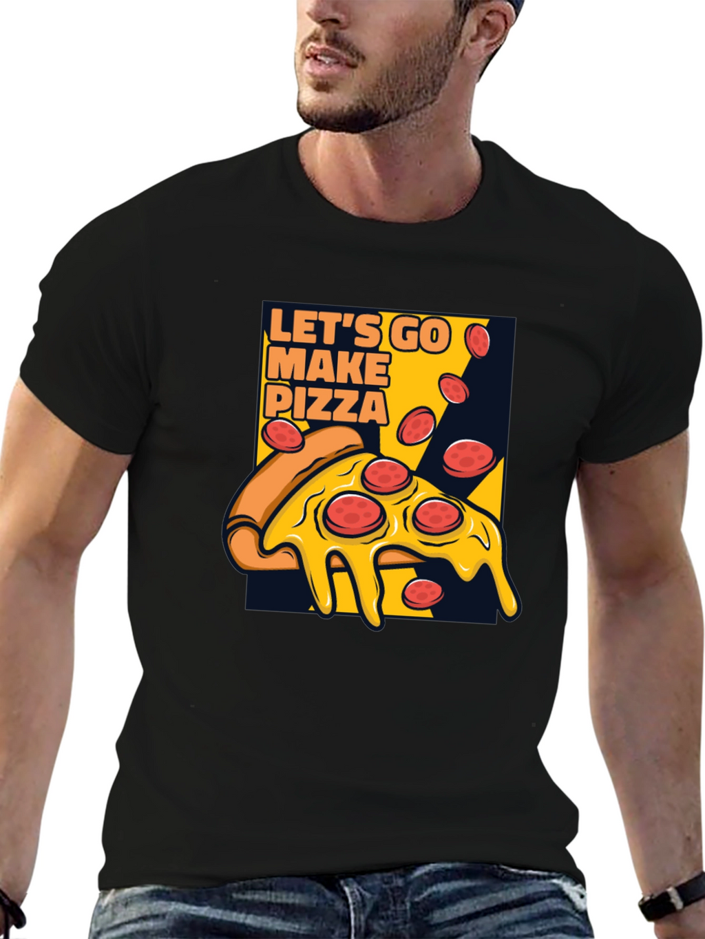 Lets Go Make Pizza Graphic Black T-Shirt