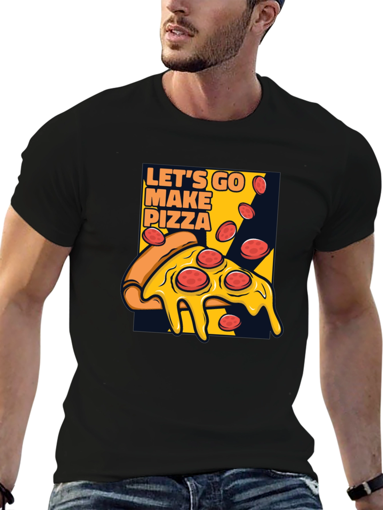 Lets Go Make Pizza Graphic Black T-Shirt