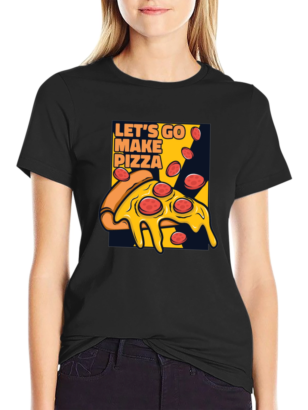 Lets Go Make Pizza Graphic Black T-Shirt
