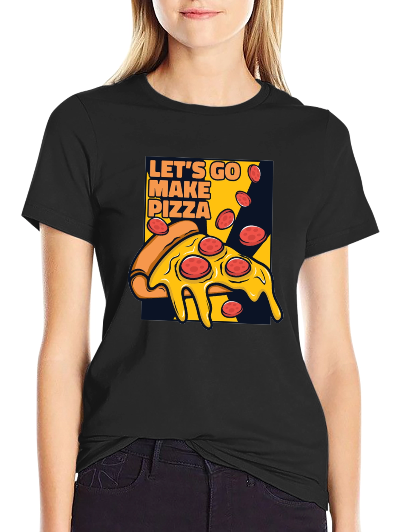 Lets Go Make Pizza Graphic Black T-Shirt