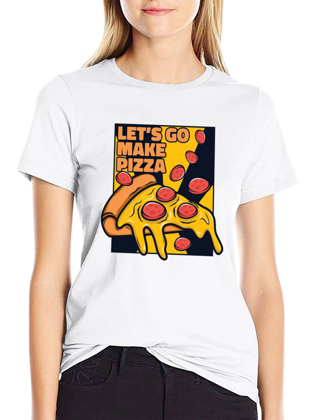Lets Go Make Pizza Graphic Black T-Shirt