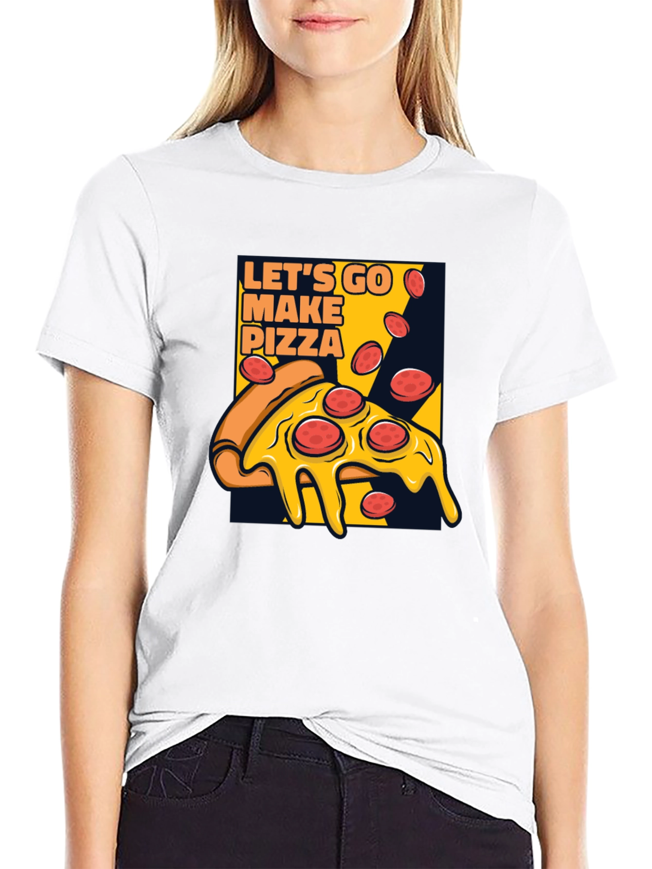 Lets Go Make Pizza Graphic Black T-Shirt