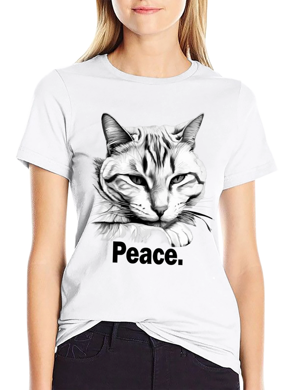 Peace Cat Graphic Tee - Mens Black T-Shirt