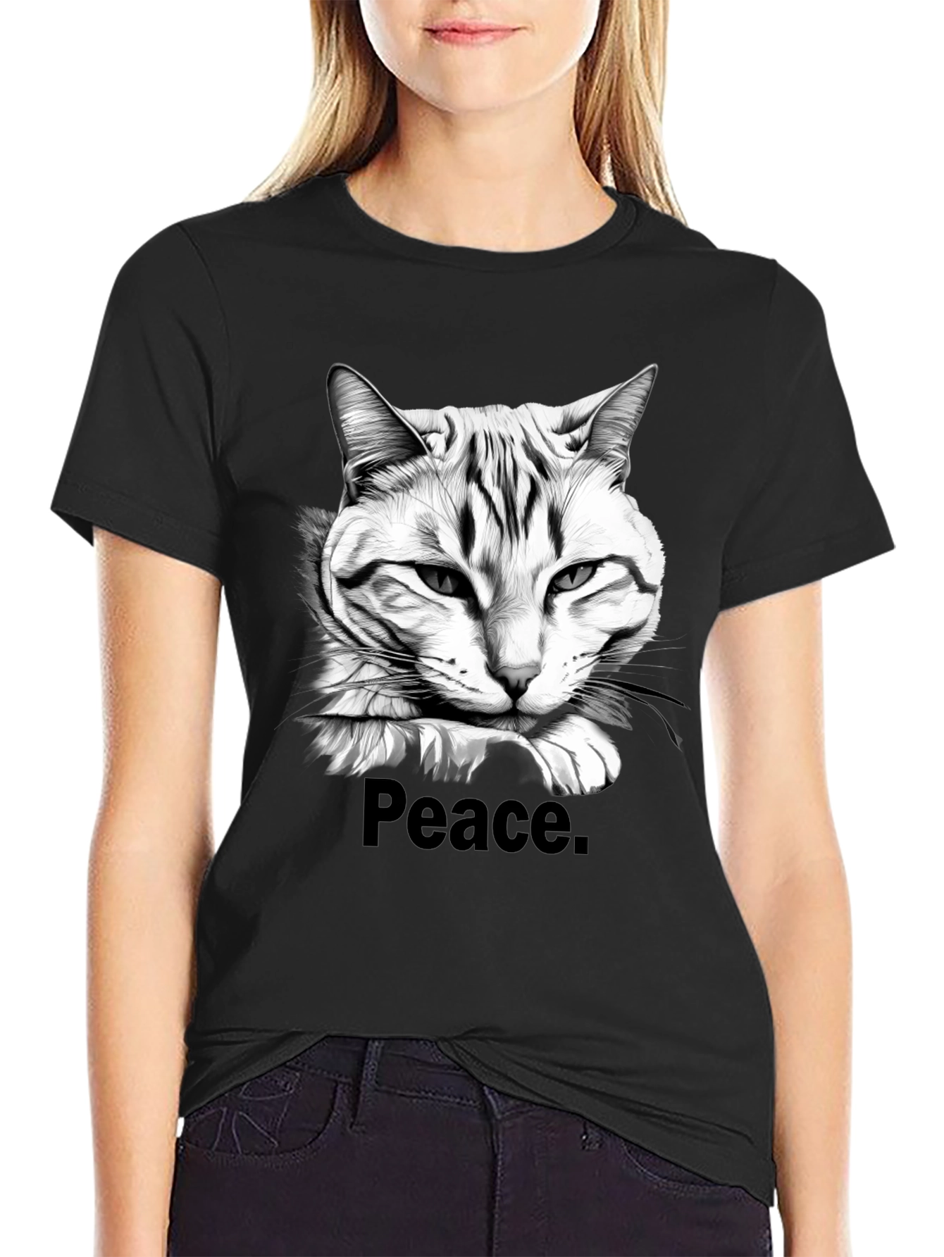 Peace Cat Graphic Tee - Mens Black T-Shirt