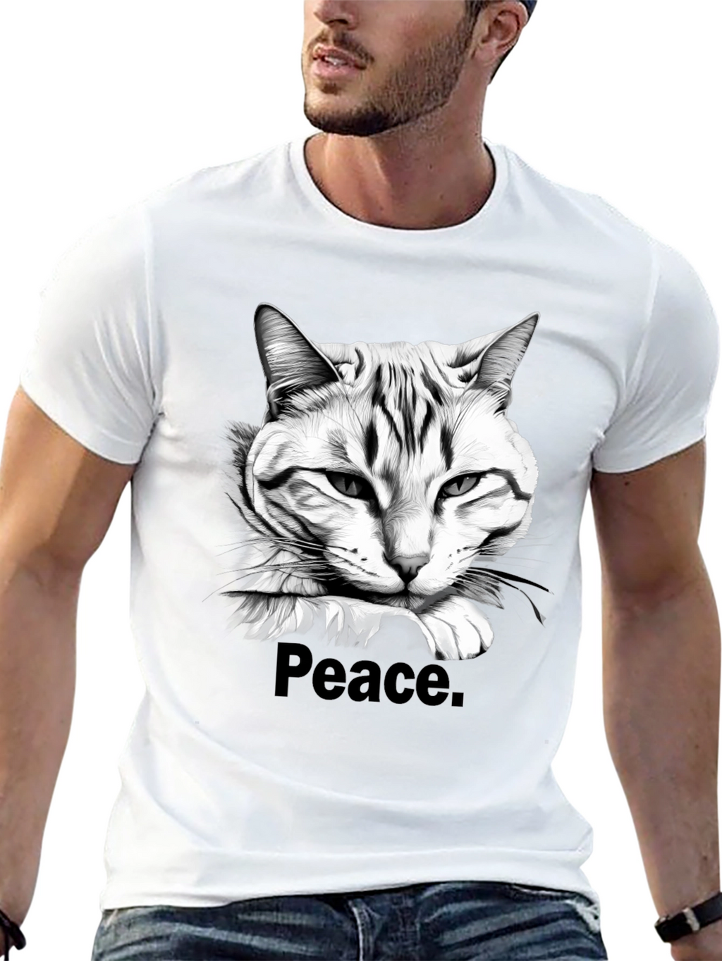 Peace Cat Graphic Tee - Mens Black T-Shirt