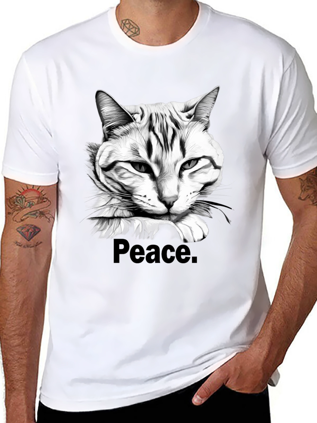 Peace Cat Graphic Tee - Mens Black T-Shirt