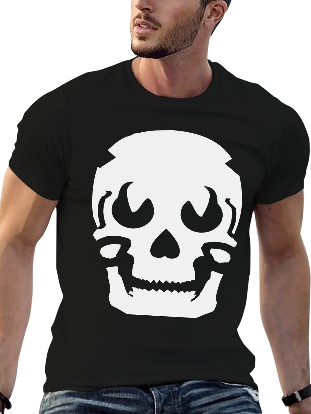 Skull Graphic Tee - Black Cotton Casual Shirt