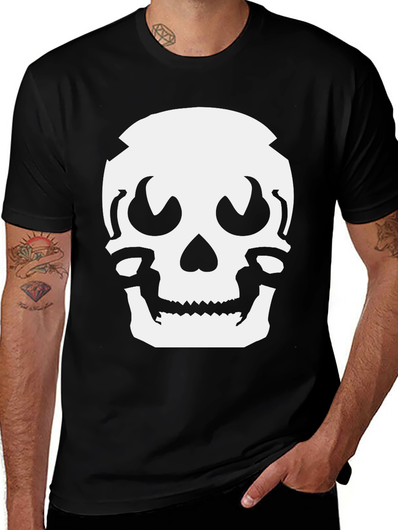 Skull Graphic Tee - Black Cotton Casual Shirt
