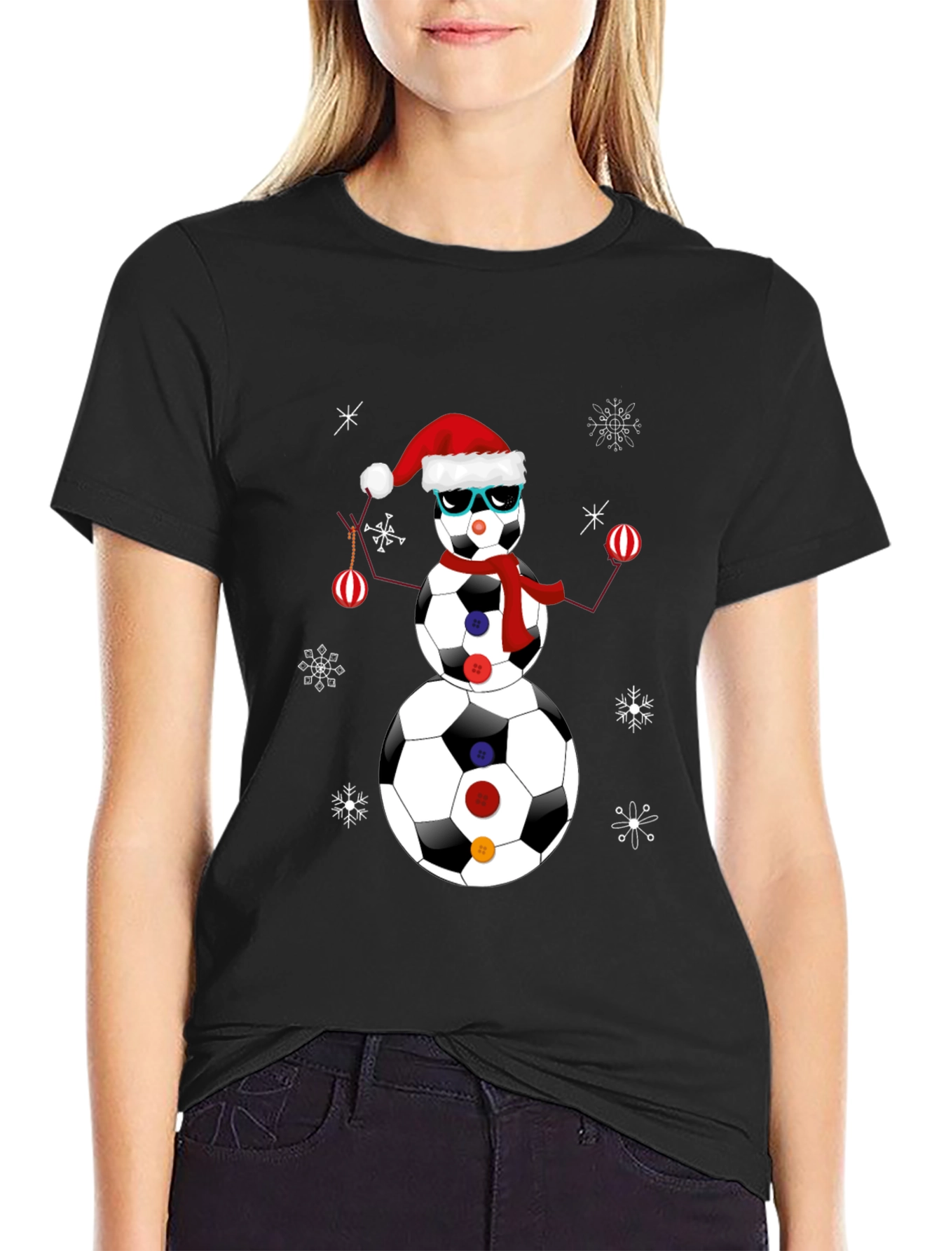 Soccer Ball Snowman Christmas T-Shirt