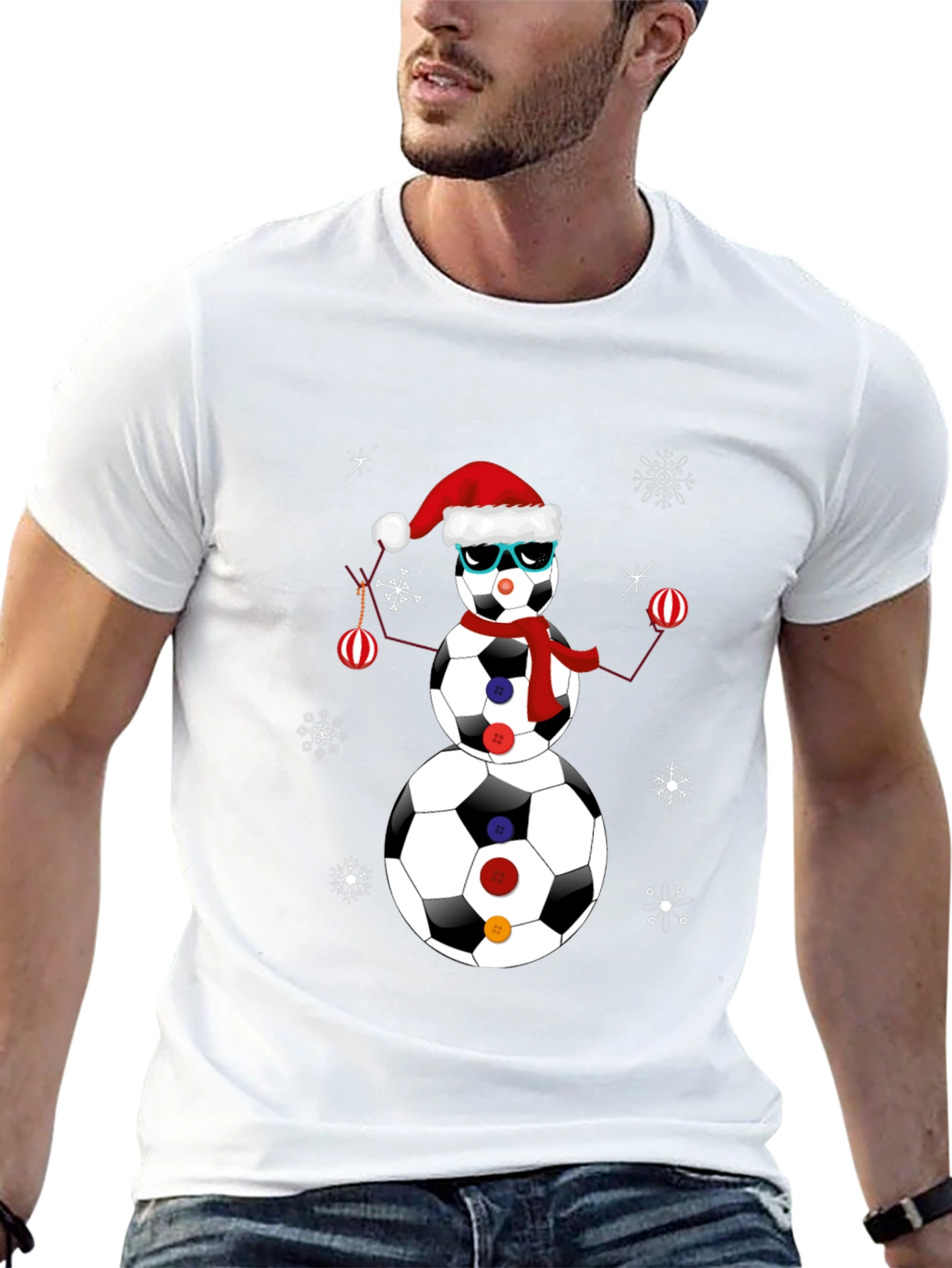 Soccer Ball Snowman Christmas T-Shirt