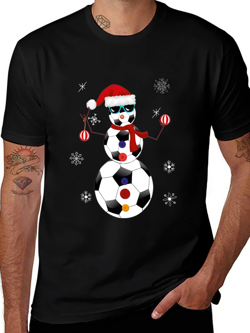 Soccer Ball Snowman Christmas T-Shirt