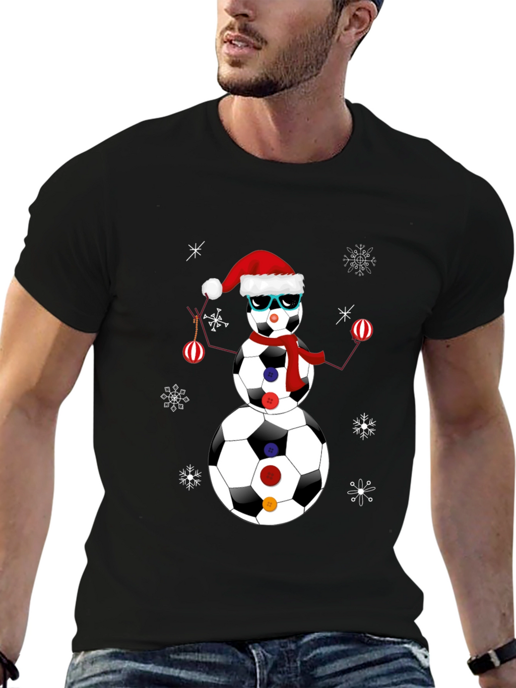 Soccer Ball Snowman Christmas T-Shirt