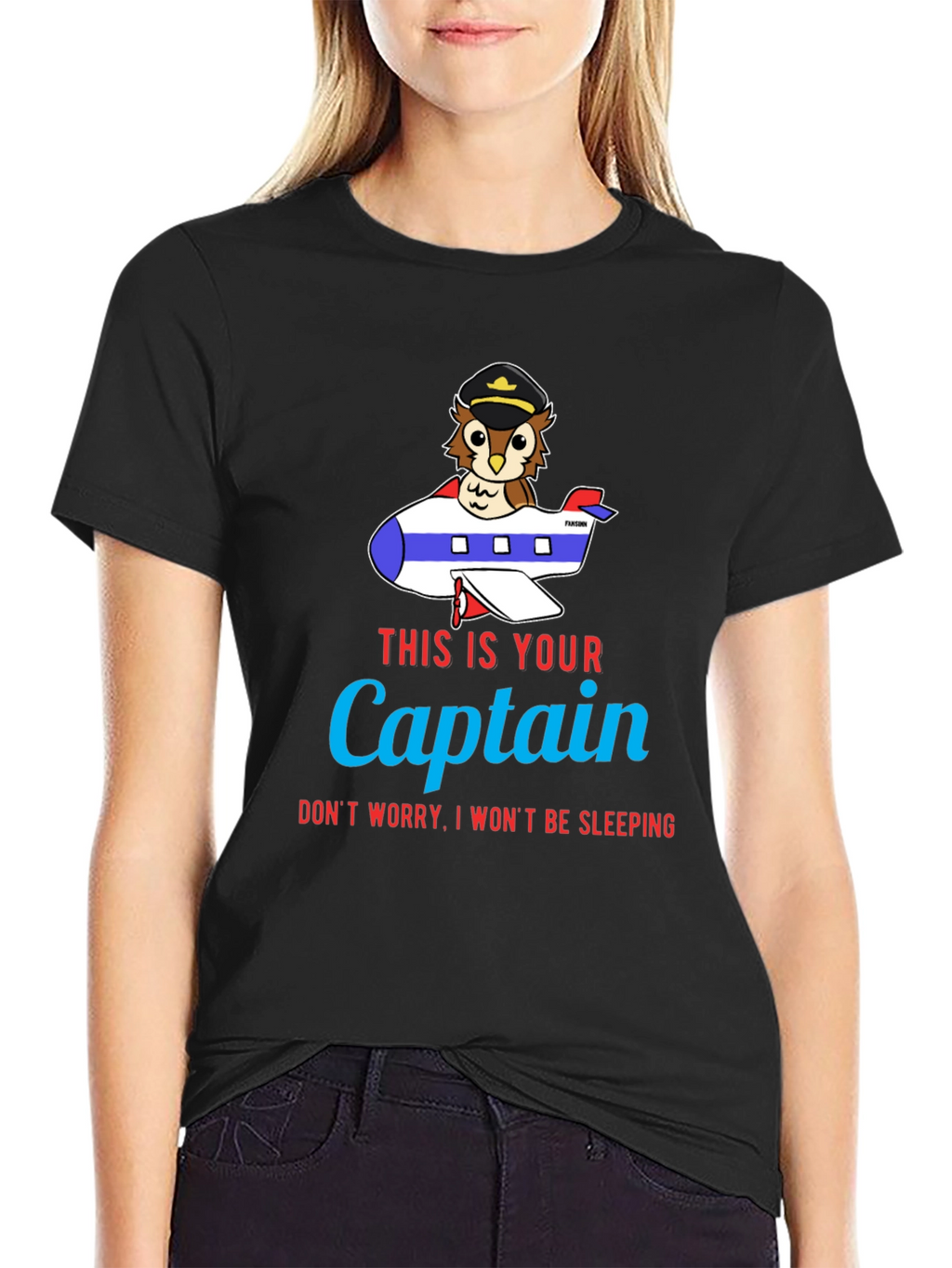 Owl Captain Airplane T-Shirt - Funny Pilot Tee