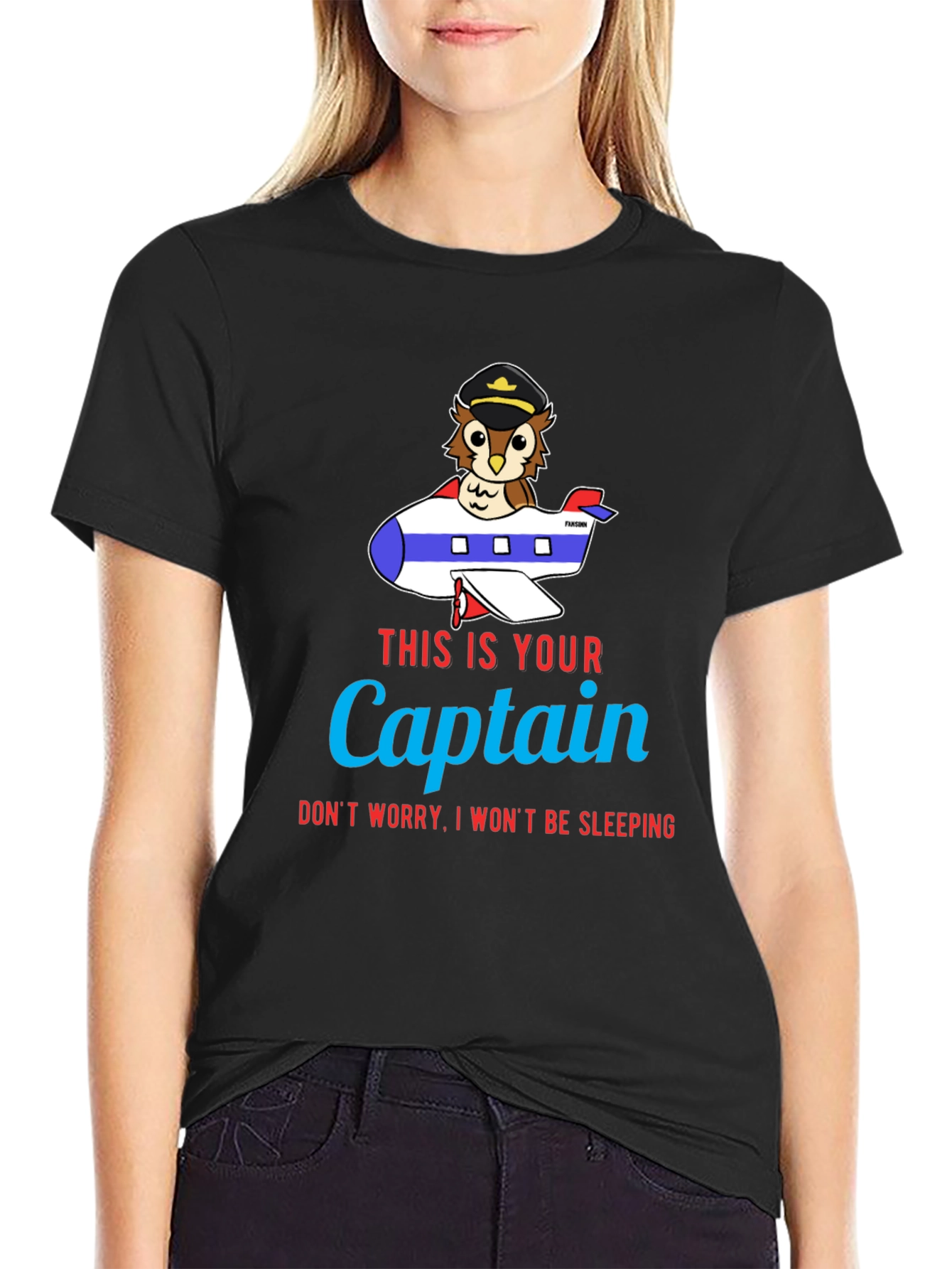 Owl Captain Airplane T-Shirt - Funny Pilot Tee