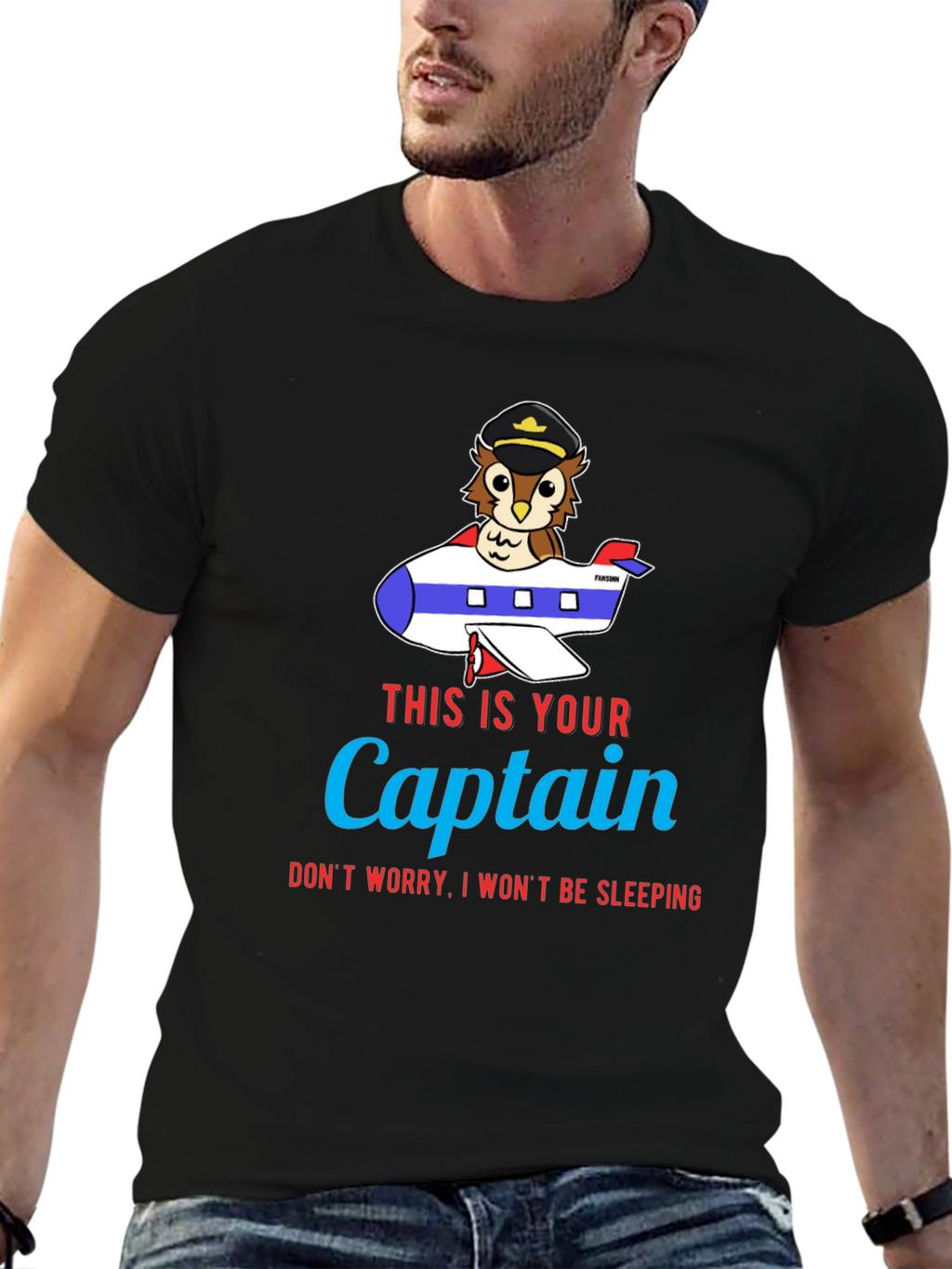 Owl Captain Airplane T-Shirt - Funny Pilot Tee