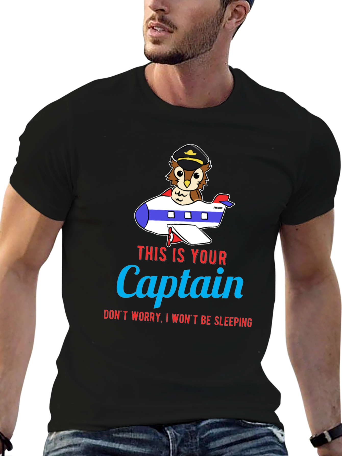 Owl Captain Airplane T-Shirt - Funny Pilot Tee