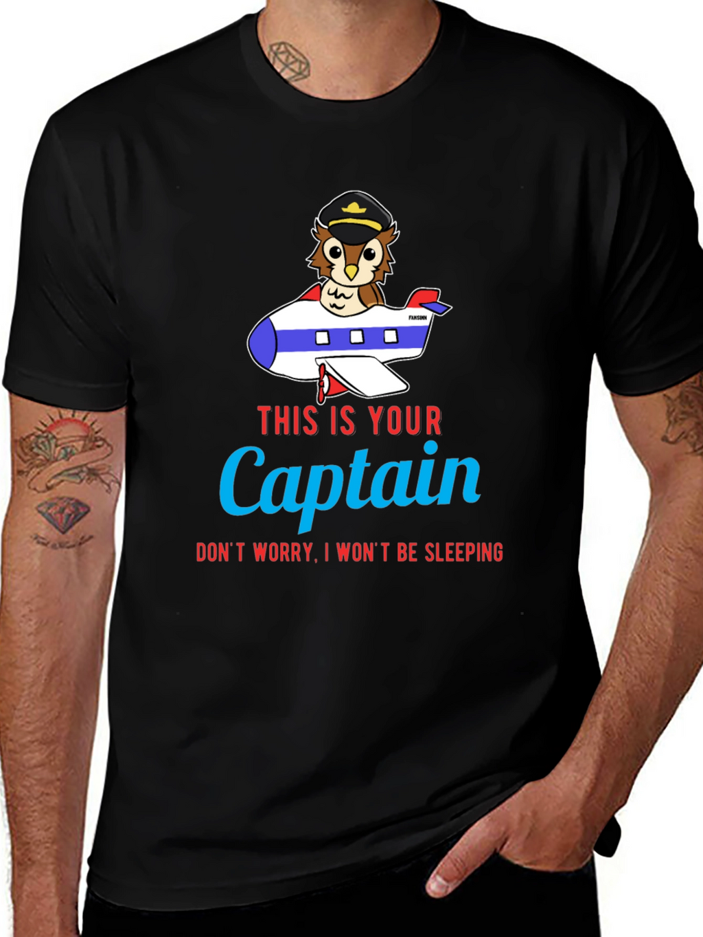 Owl Captain Airplane T-Shirt - Funny Pilot Tee