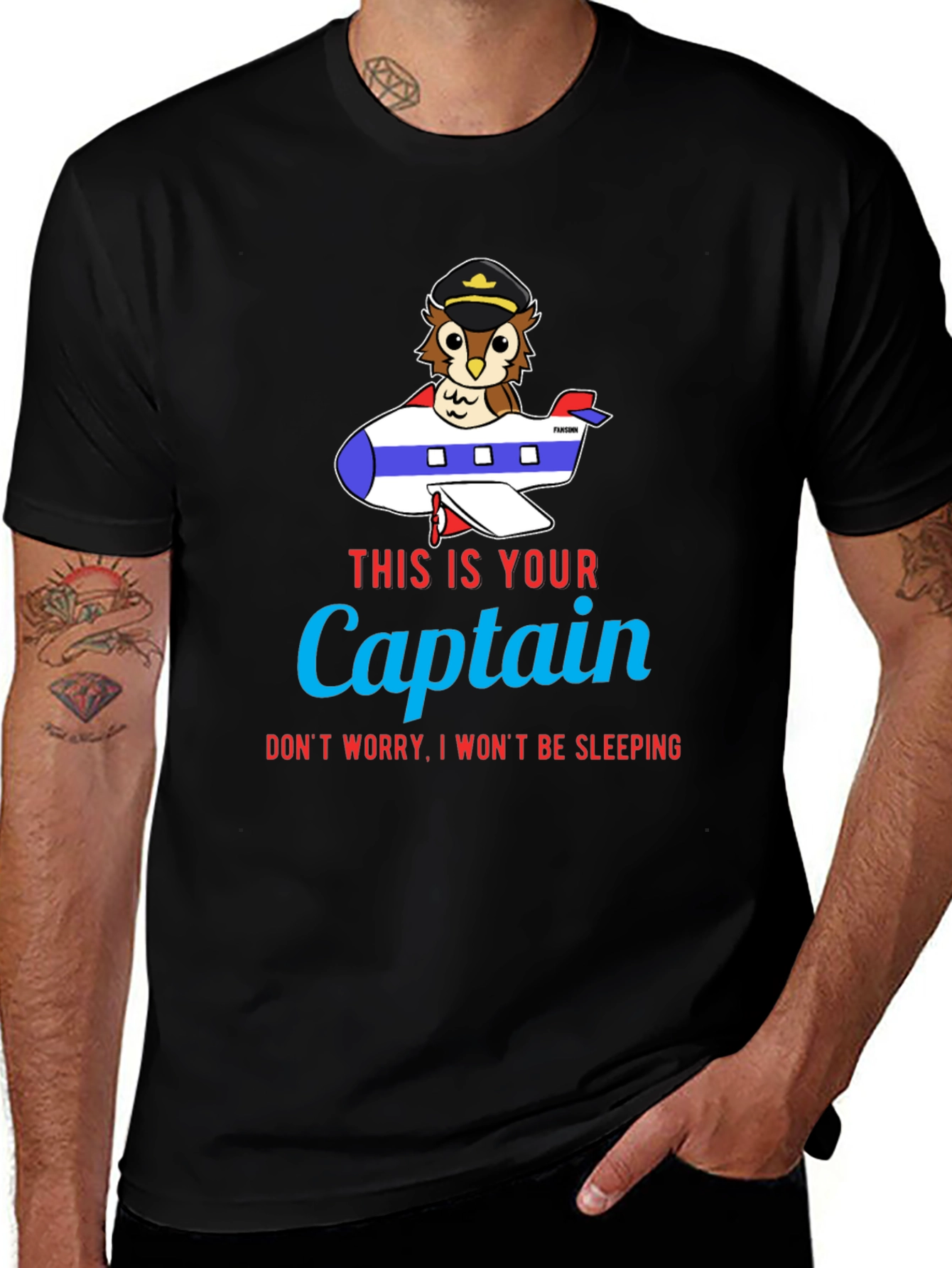 Owl Captain Airplane T-Shirt - Funny Pilot Tee