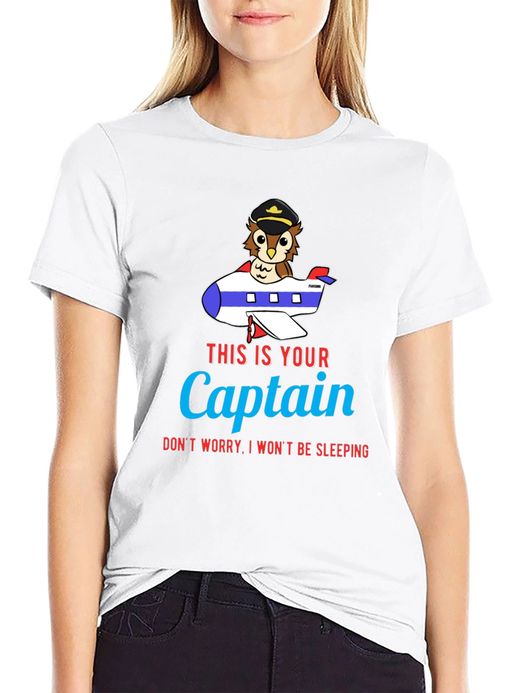 Owl Captain Airplane T-Shirt - Funny Pilot Tee