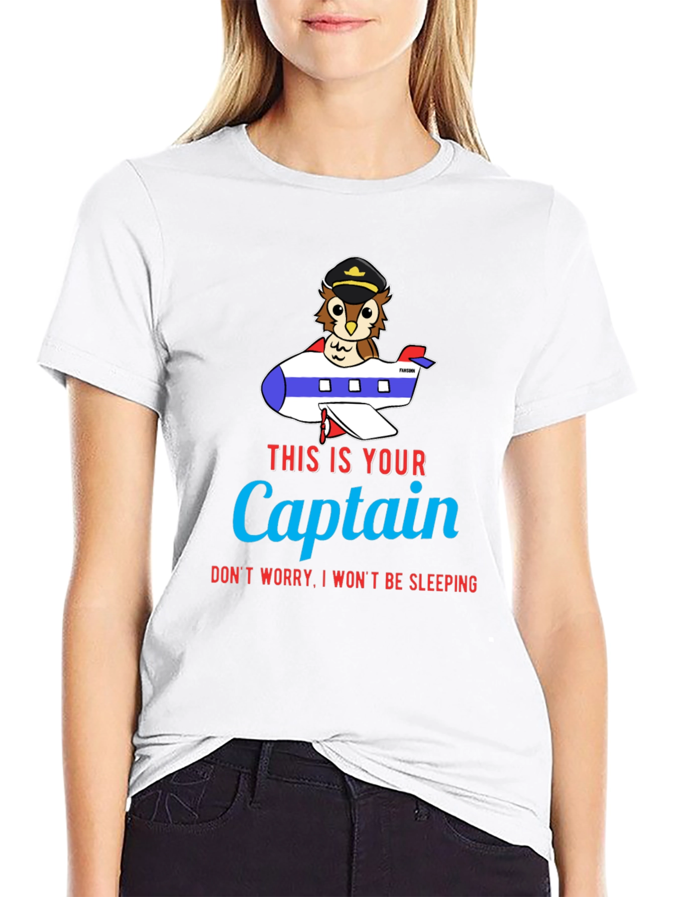 Owl Captain Airplane T-Shirt - Funny Pilot Tee